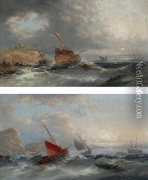 Shipping Off The Coast In Heavy Seas Oil Painting - William Harry Williamson