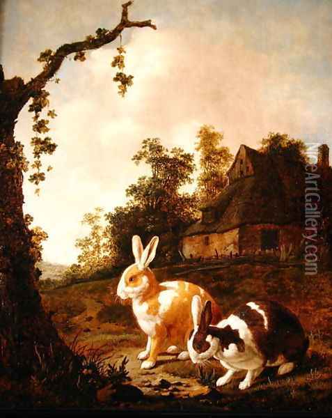 Wooded landscape with two hares Oil Painting - Dirck Wyntrack