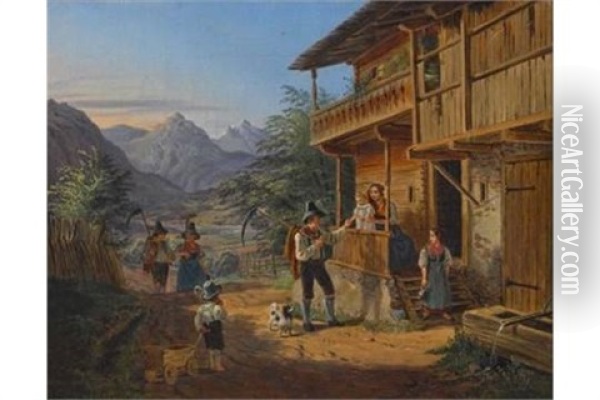 Bauernhof Bei Bayrischzell Oil Painting - Lorenzo Quaglio
