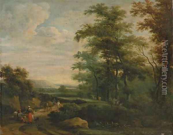 Travelers on a path Oil Painting - Martinus De La Court