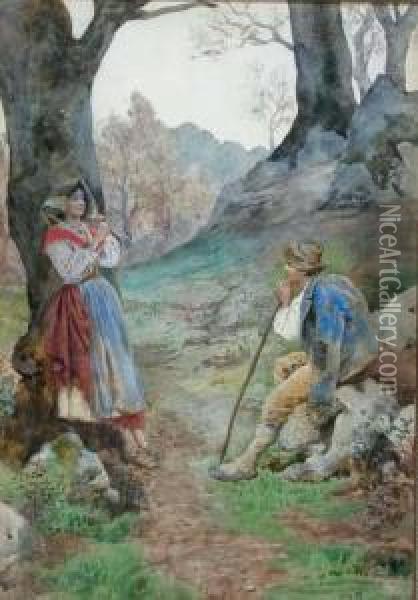 A Shepherdess Serenading Her Suitor Oil Painting - Enrico Nardi