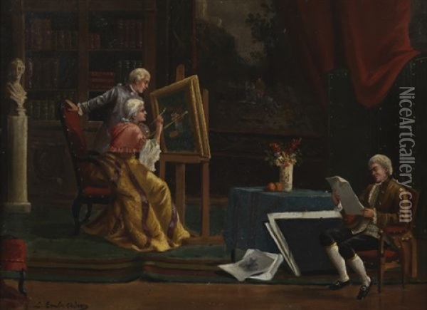 La Lecon De Peinture Oil Painting - Louis Emile Adan