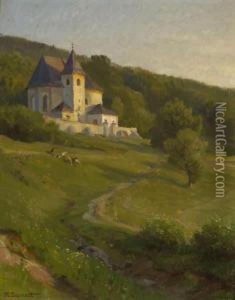 Baumlandschaft Mit Kirche. Oil Painting - Hugo Darnaut