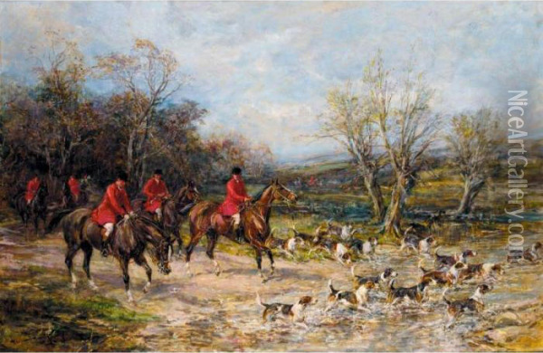 Crossing The Stream Oil Painting - Heywood Hardy