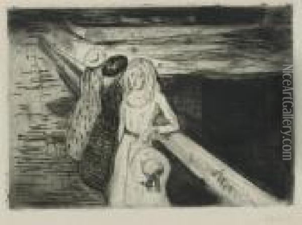 The Girls On The Bridge (w. 232) Oil Painting - Edvard Munch