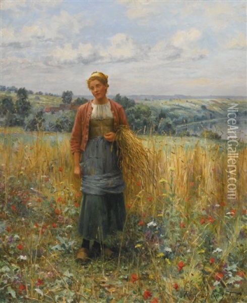 Jeannine Gleaning Oil Painting - Daniel Ridgway Knight