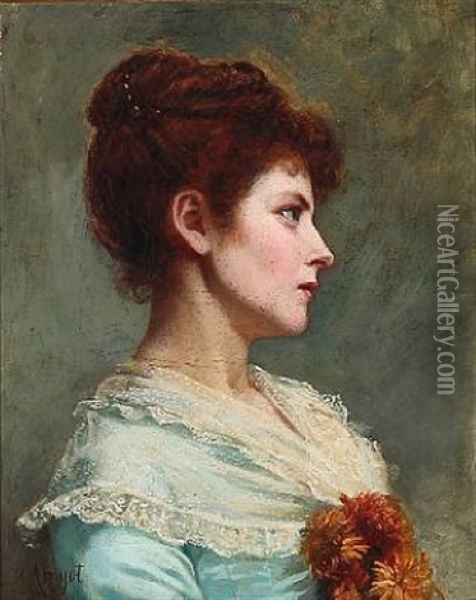 Profile Portrait Of A Young Lady Oil Painting - Catherine Caroline Engelhart