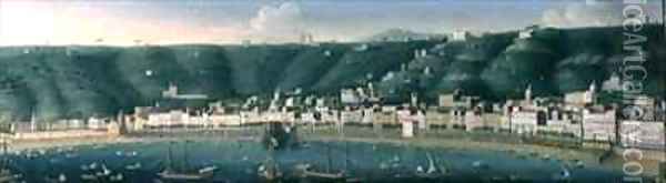 View of Naples from the sea with the Castel dell'Ovo and the suburb of Chiaia Oil Painting - Gaspar Butler