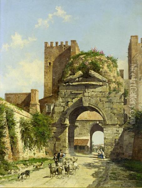 L'arco Di Druso, Rome Oil Painting - Antonietta Brandeis
