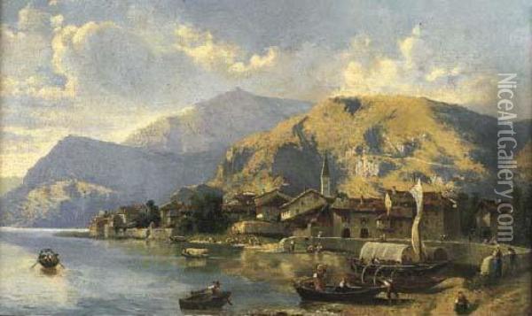 Paese Sul Lago Di Como Oil Painting - Ercole Calvi