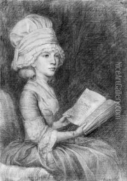 Portrait Study Of Mrs Matthew, 
Seated, Three-quarter-length,wearing A Cap, Reading A Book Oil Painting - John Flaxman