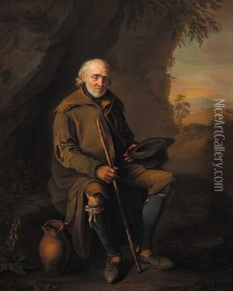 A Traveller Resting By A Road Oil Painting - George Grattan