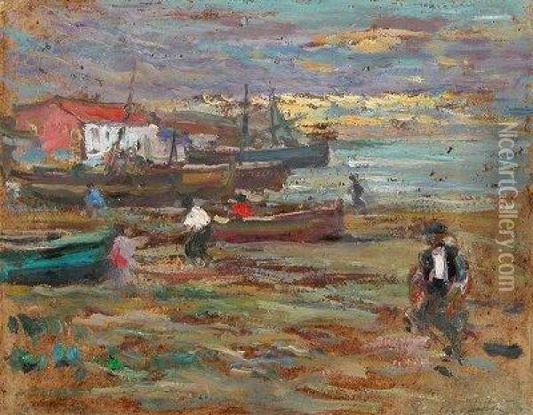 Teia, Barcelona, 1937)
 Pescadores En La Playa. Oil Painting - Segundo Matilla Y Marina