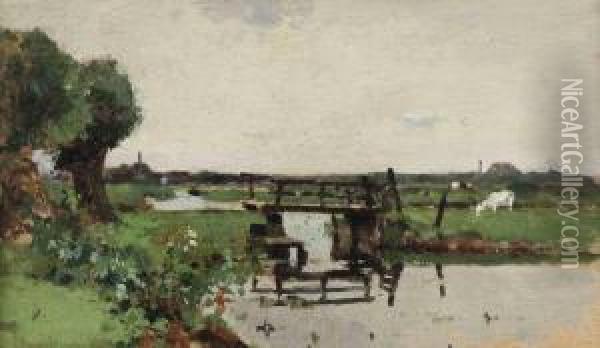 A Polder Landscape Oil Painting - Cornelis Vreedenburgh