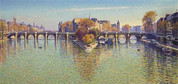 Le Pont Neuf A Paris (beau Temps Clair) Oil Painting - Gustave Camille Gaston Cariot