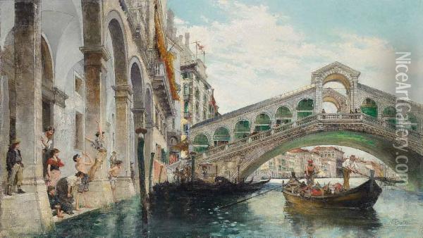 A Surprise For The Inhabitants Of The Rialto, Venice Oil Painting - Nicolas Felix Escalier