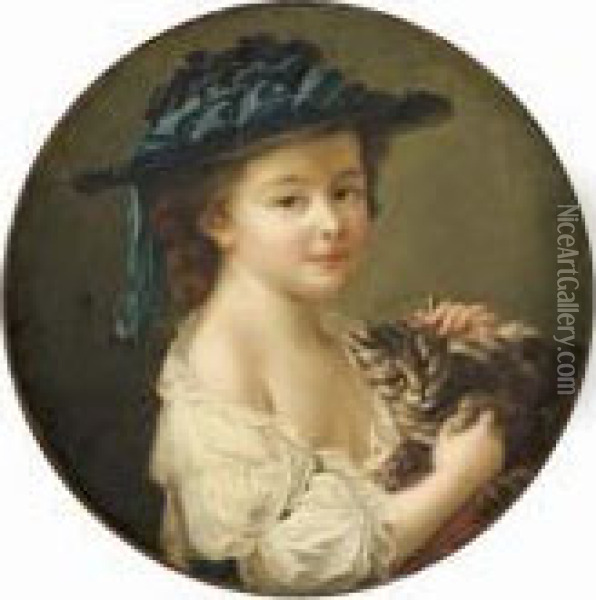 Petite Fille Au Chat Oil Painting - Francois-Hubert Drouais