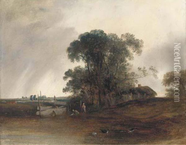 Landscape With A Pond Oil Painting - Richard Parkes Bonington