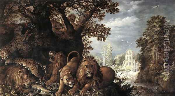 Landscape with Wild Animals Oil Painting - Roelandt Jacobsz Savery