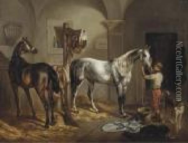 Tending To The Horses Oil Painting - Gustav Adolf Friedrich
