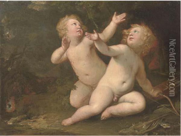 Putti Disporting In A Landscape Oil Painting - Jacob de Wit