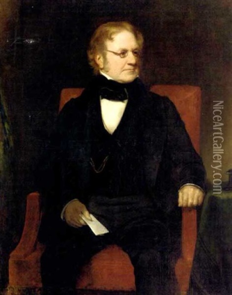 Portrait Of Thomas Richter Seated In A Black Suit With Paper In His Right Hand Oil Painting - Henry William Pickersgill