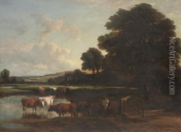 Landscape With Cattle Oil Painting - Henry Brittan Willis