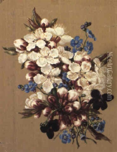 Apple Blossoms And Purple Violets Oil Painting - Adelheid Dietrich