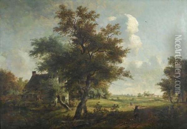 Landscape With Farm. Oil Painting - Edward Charles Williams