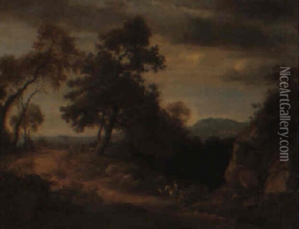 Landschaft Mit Reiter Und Landsknecht Oil Painting - Johann Wilhelm Schirmer
