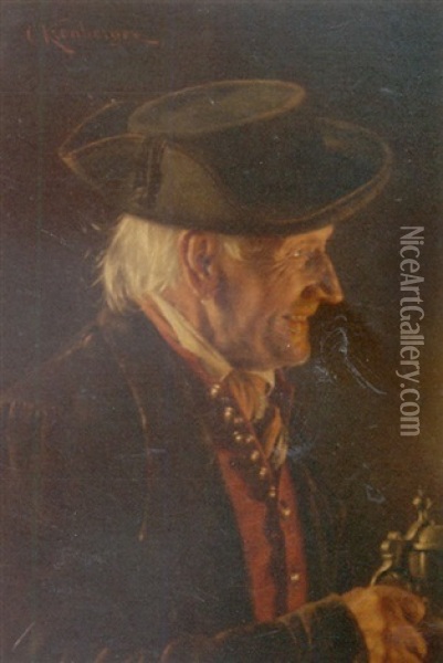 Portrait Of A Rustic Elderly Man Oil Painting - Carl Kronberger