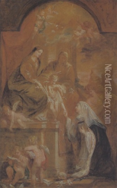 Maria Mit Dem Kind Und Die Heilige Anna Erscheinen Der Heiligen Ava Oil Painting - Jan Van Cleve III