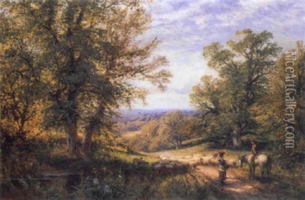 Country Folk On A Sunlit Road Oil Painting - Alfred Augustus Glendening Sr.