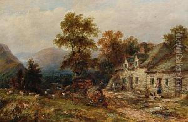 Cottage In A Summer Landscape Oil Painting - Thomas Henri Thomas