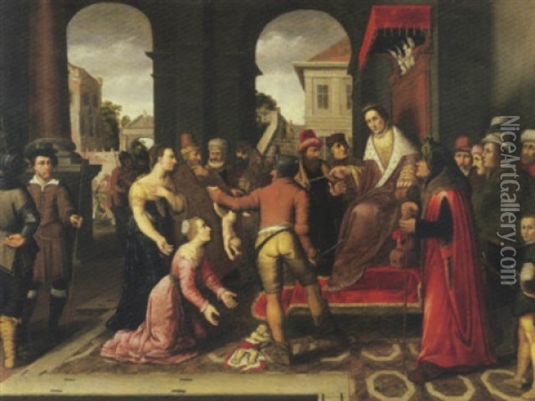 Il Giudizio Di Salomone Oil Painting - Cornelis Cornelisz Van Haarlem