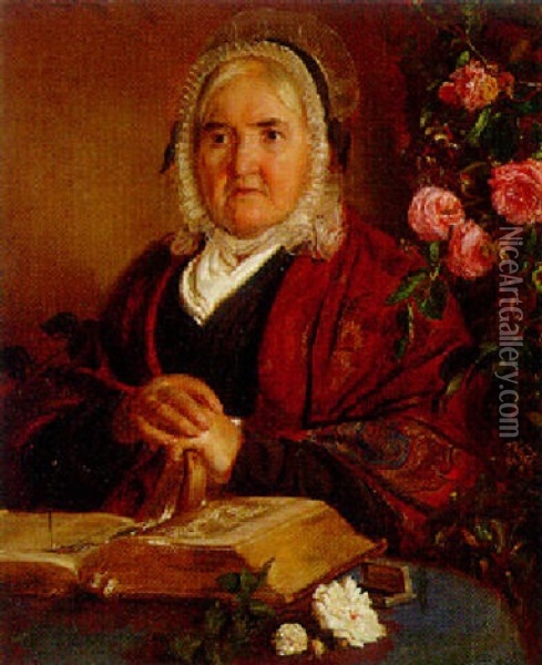 Portrait Of Eleanor Booth, Seated Before An Open Book Oil Painting - Wilhelm Trautschold