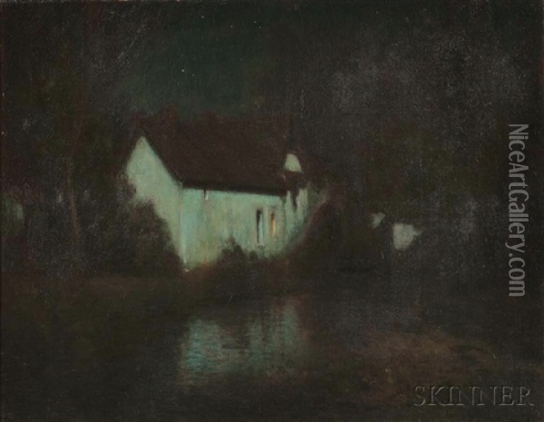 Cottage Nocturne Oil Painting - George Ames Aldrich