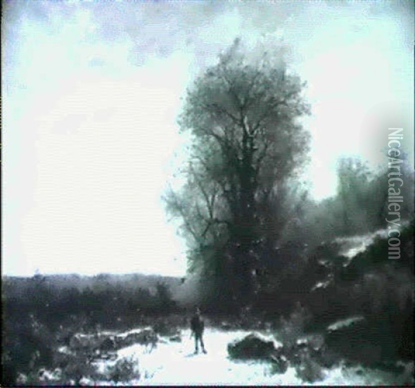 Paysage D'hiver Avec Chasseur Oil Painting - Gustave Eugene Castan