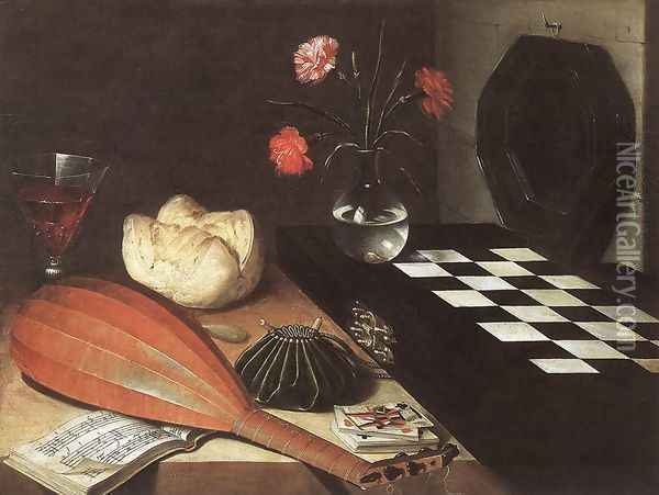 Still-life with Chessboard (The Five Senses) 1630 Oil Painting - Lubin Baugin