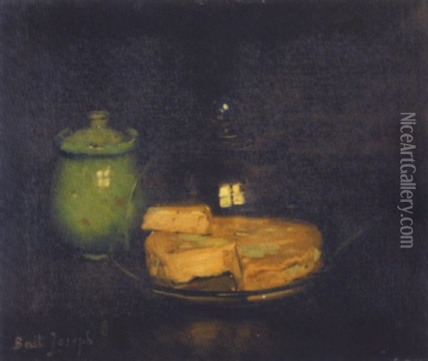 Fromage Sous Une Cloche Et Pot Couvert En Ceramique Oil Painting - Joseph Bail