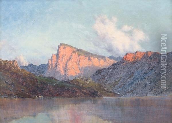 'cader Idris From Gwernan Lake, Sunset After Rain' And 'tal-y-llyn, North Wales' Oil Painting - Alfred de Breanski