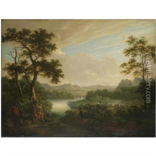 A Classical Landscape With A General Being Tended By Soldiers Oil Painting - Claude Lorrain