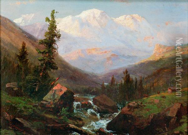 An Alpine Landscape Oil Painting - Marie-Regis-Francois Gignoux