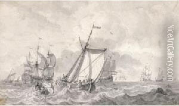 Shipping In A Choppy Sea Oil Painting - Jan Claes Rietschoof