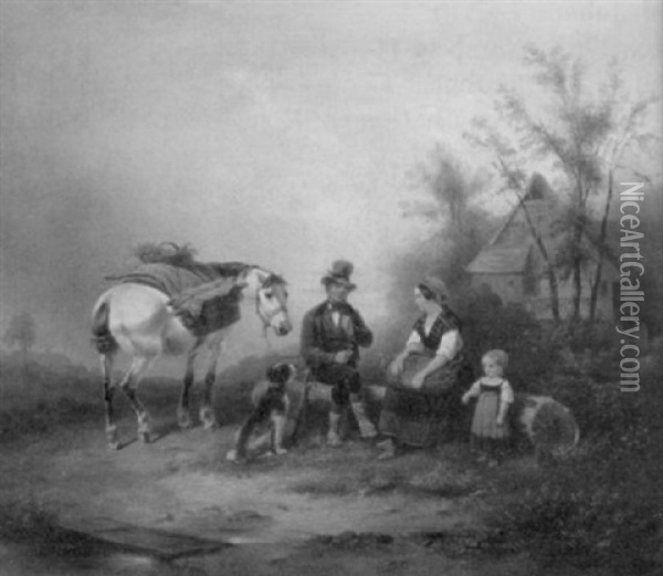 Ein Reiter Hat Bei Einer Bauernfamilie Eine Rast Eingelegt Oil Painting - Wilhelm Alexander Meyerheim