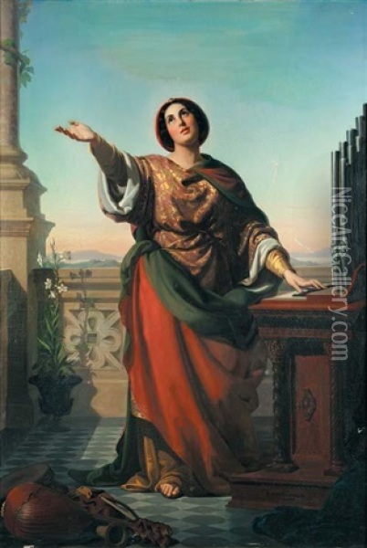 Sainte Cecile Oil Painting - Rudolf W. A. Lehmann