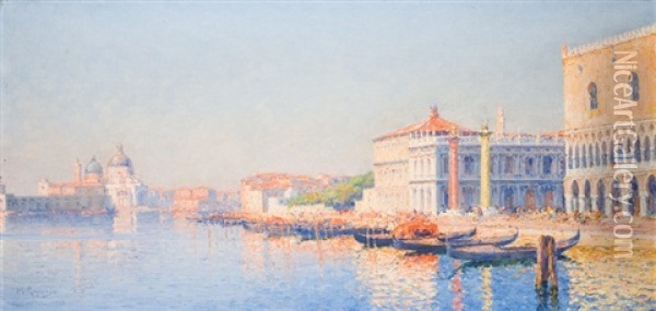 Vue De Venise Du Palais Des Doges Et De L'eglise De La Salute Oil Painting - Marius Reynaud
