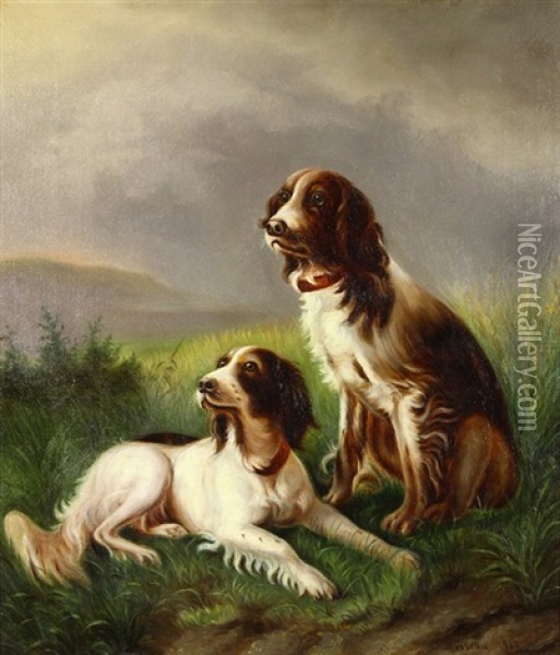 Portrait Of Two Dogs Oil Painting - Percival Leonard Rosseau