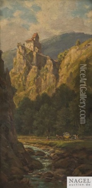 Landschaft Im Altmuhltal Mit Der Burg Prunn Oil Painting - Willy Moralt