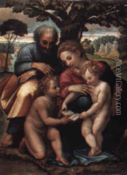 The Holy Family With The Infant Saint John The Baptist Oil Painting - Giulio Romano